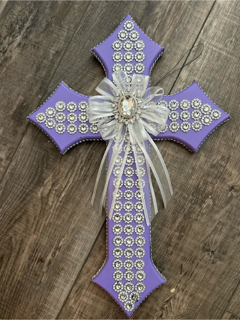 Purple Decorative Jeweled Cross Wall Hanging